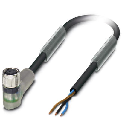 Phoenix Contact M8 Cordset; SAC-3P- 1.5-PUR/M 8FR-2L; Female Right Angle; 3-Pin; 3-Wire; 1.5m PUR Cable; w/ LEDs